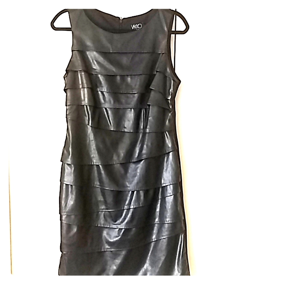Black leather Vakko Sport cocktail dress size L